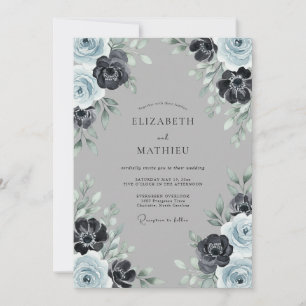 Slate Blue Atmospheric Winter Wedding Invitation