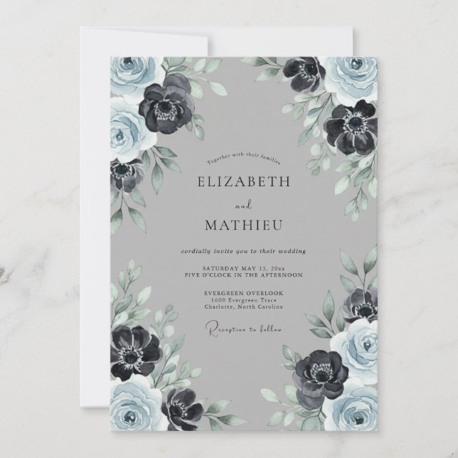 Slate Blue Atmospheric Winter Wedding Invitation (Front)