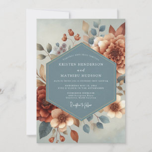 Slate Blue Autumnal Bloom Wedding Invitation