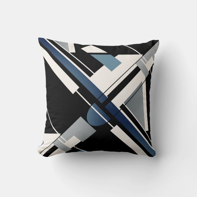 Slate Blue Black Grey White Geometric Crisscross  Cushion (Front)