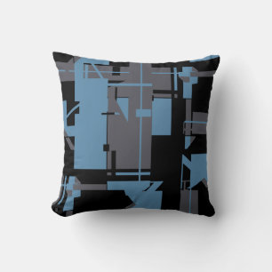 Slate Blue Black Taupe Geometric Shapes Design Cushion