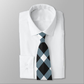 Slate Blue, Black, White Diagonal Gingham Pattern  Tie