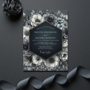 Slate Blue Bloom Wedding Invitation