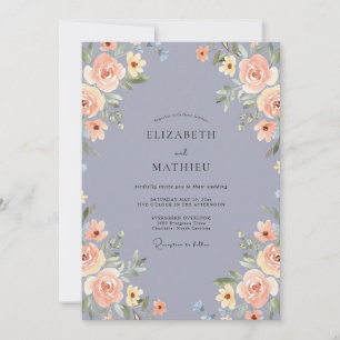 Slate Blue Blossom Romance Wedding Invitation