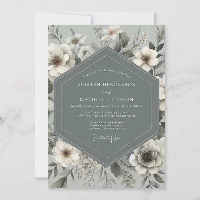 Slate Blue Botanical Romance Wedding Invitation (Front)