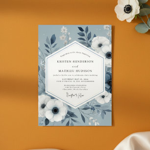 Slate Blue Botanical Romance Wedding Invitation