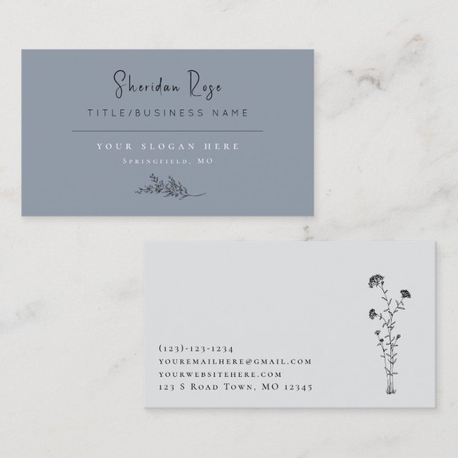Slate Blue Botanical Sprig Business Card (Front/Back)