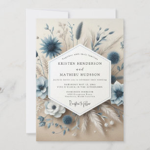 Slate Blue Botanical Whimsical Wedding Invitation