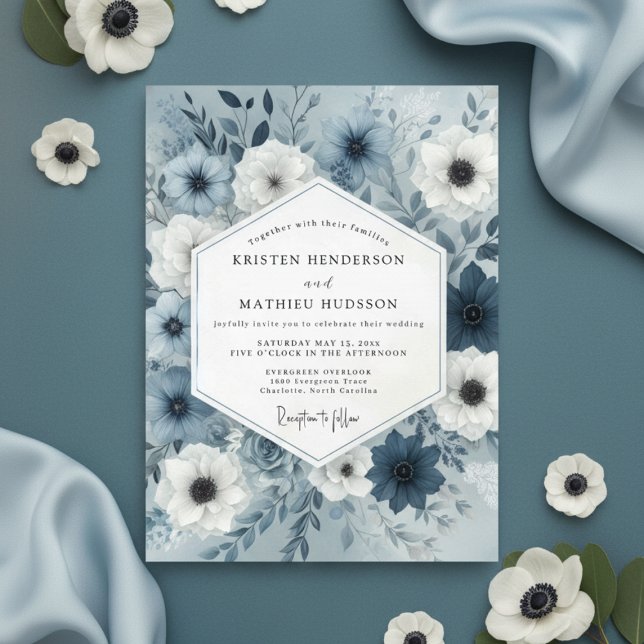 Slate Blue Botanical Whimsy Wedding Invitation (Creator Uploaded)