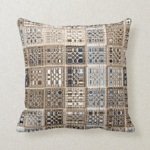 Slate Blue Brown Sari Mosaic Pattern Art Cushion
