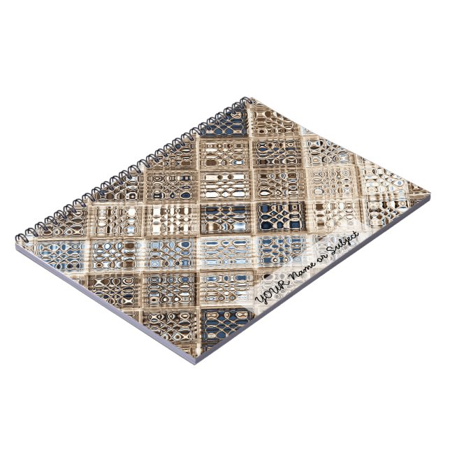 Slate Blue Brown Sari Mosaic Pattern Art Notebook (Left Side)