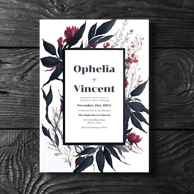 Slate Blue Burgundy Blushing Bride Floral Wedding Invitation (Creator Uploaded)