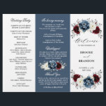 Slate Blue Burgundy Boho Wedding Tri-Fold Program<br><div class="desc">Slate,  Burgundy,  White ivory themed floral wedding tri fold program  featuring elegant bouquet of burgundy,  slate,  dusty blue,  ivory roses and peony flowers and dusty green eucalyptus leaves. Please contact me for any help in customisation or if you need any other product</div>