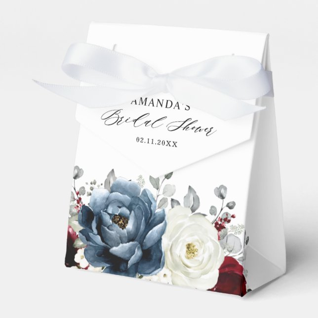 Slate Blue Burgundy White Ivory Boho Bridal Shower Favour Box (Front Side)