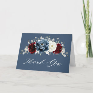 Slate Blue Burgundy White Ivory Boho Bridal Shower Thank You Card