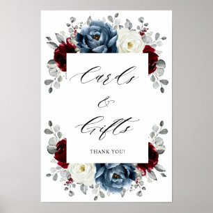 Slate Blue Burgundy White Ivory Boho Cards & Gifts Poster