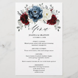 Slate Blue Burgundy White Ivory Boho Wedding Menu