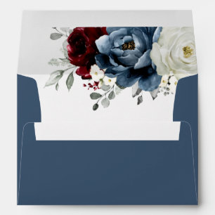 Slate Blue Burgundy White Ivory Floral Wedding Envelope