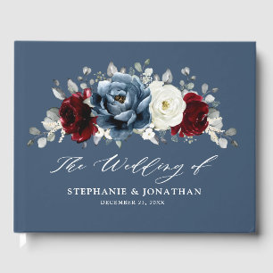 Slate Blue Burgundy White Ivory Floral Wedding Gu Guest Book