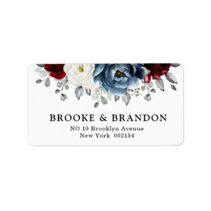 Slate Blue Burgundy White Ivory Floral Wedding Label