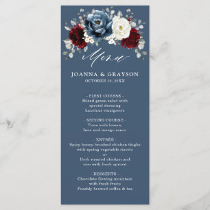 Slate Blue Burgundy White Ivory Floral Wedding  Me Menu