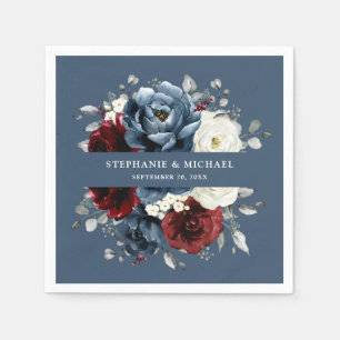 Slate Blue Burgundy White Ivory Floral Wedding  Na Napkin