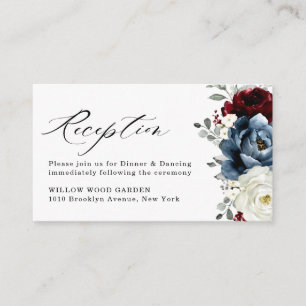 Slate Blue Burgundy White Ivory Wedding Reception  Enclosure Card
