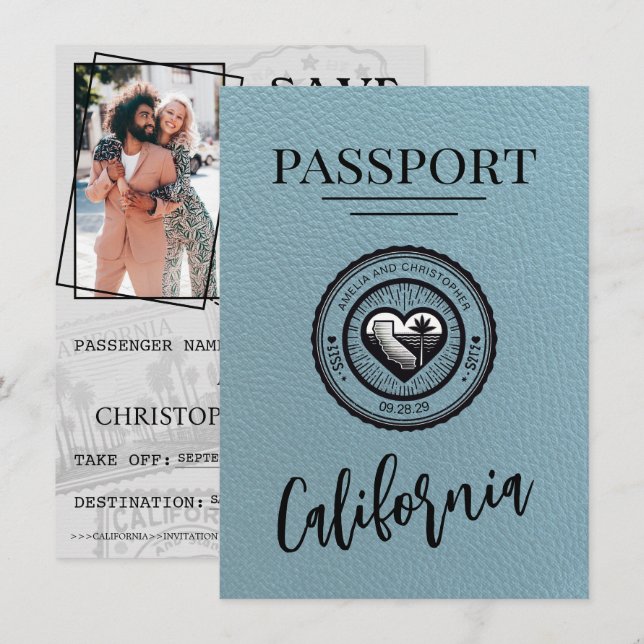 Slate Blue California Passport Save The Date (Front/Back)