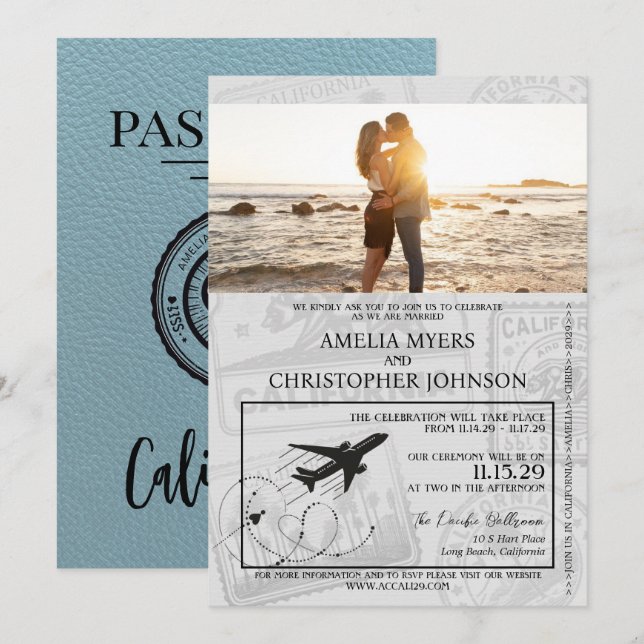 Slate Blue California Passport Wedding Invitation (Front/Back)
