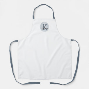Slate Blue Charcoal Custom Striped Circle Monogram Apron