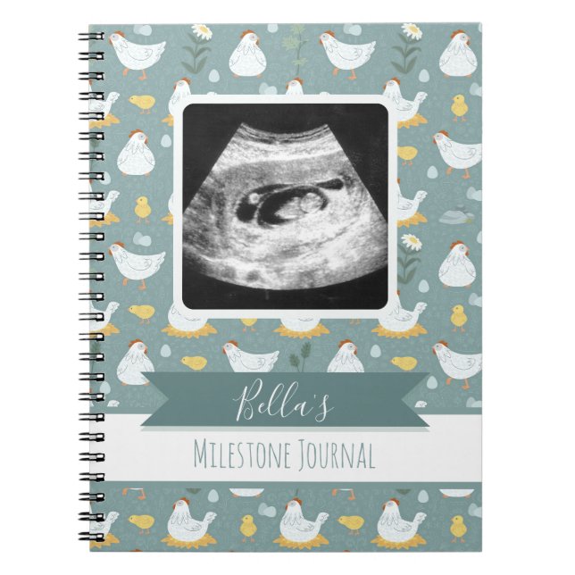 Slate Blue Chicken Nursery Photo Milestone Notebook (Front)