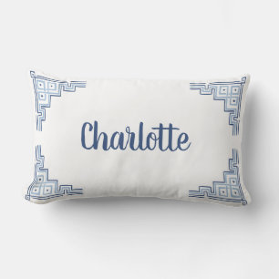 Slate Blue Chinoiserie Name Lumbar Cushion