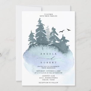 Slate Blue Coniferous Forest Nature Wedding Invitation