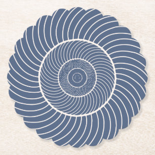 Slate blue cream spiral snail fibonacci nautical b paper coaster