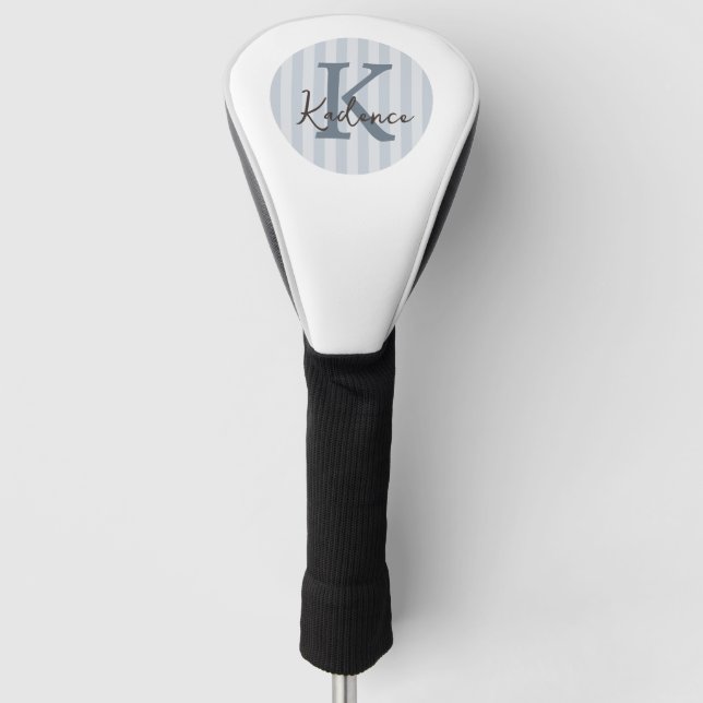 Slate Blue Custom Striped Circle Monogram Golf Head Cover (Front)