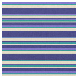 Slate Blue, Dark Cyan, Tan & Midnight Blue Stripes Fabric