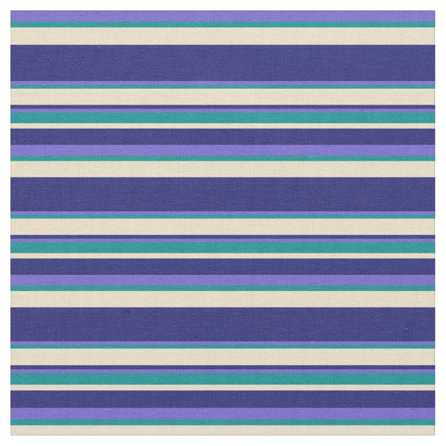 Slate Blue, Dark Cyan, Tan & Midnight Blue Stripes Fabric (Close Up)