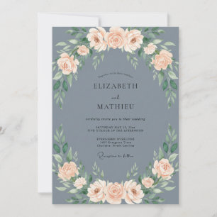 Slate Blue Delicate Floral Wedding Invitation