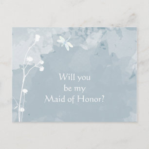 Slate Blue Dragonfly Maid of Honour Flowers Weddin Invitation Postcard