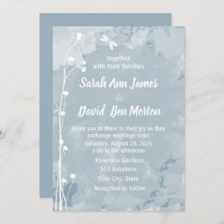 Slate Blue Dragonfly Small White Flowers Wedding Invitation