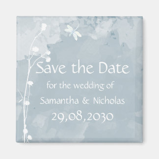 Slate Blue Dragonfly White Flowers Save the Date Magnet