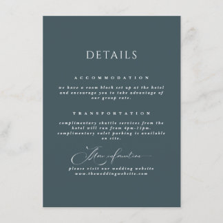 Slate Blue Elegant Calligraphy Wedding Details Enclosure Card