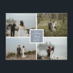 Slate Blue Elegant Photo Collage Merry & Married Postcard<br><div class="desc">Wedding Christmas card with room for four of your wedding photos. Merry & Married written against slate blue with a lovely illustration of a leafy twig. Add your own photos,  and on the back,  a personal note.</div>