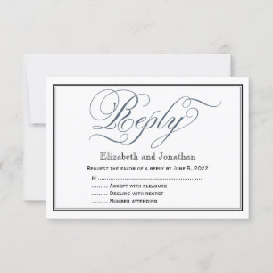 Slate Blue Elegant Script Reply Card
