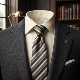 Slate Blue Espresso Cream Stripe Tie