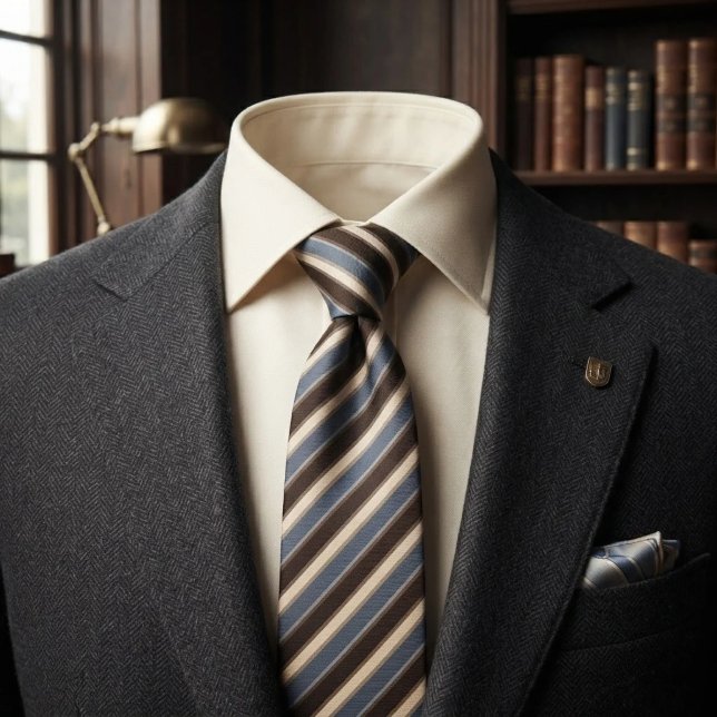 Slate Blue Espresso Cream Stripe Tie (Creator Uploaded)