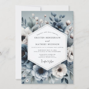 Slate Blue Ethereal Bloom Wedding Invitation