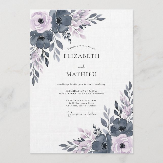 Slate Blue Ethereal Flourish Wedding Invitation (Front)