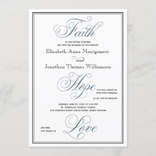 Slate Blue Faith Hope Love Christian Wedding Invitation