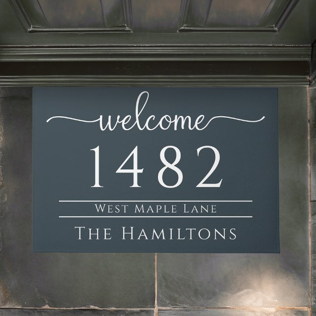 Slate blue family name personalised address  doormat (Creator Uploaded)